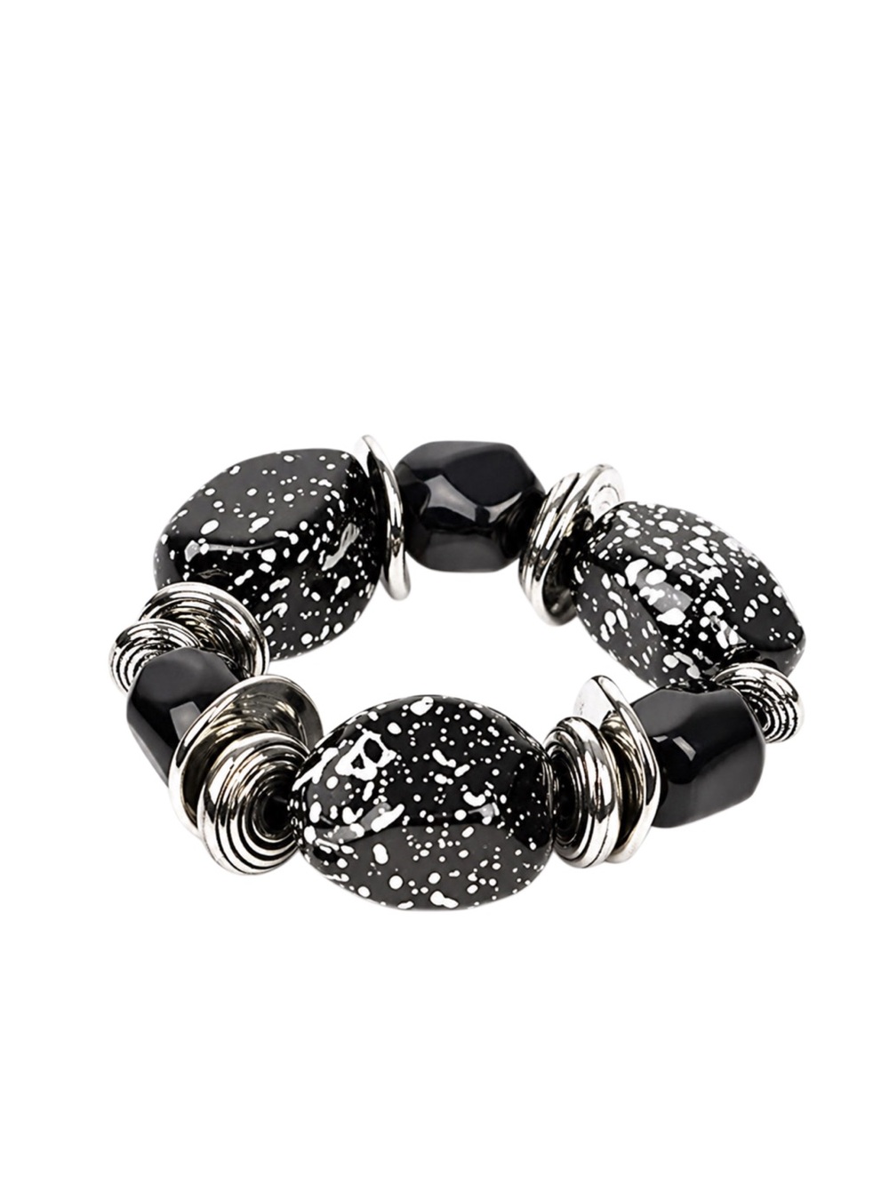 Paparazzi Glaze of Glory Black & White Speckled Bead Stretch Bracelet - Picture 2 of 2